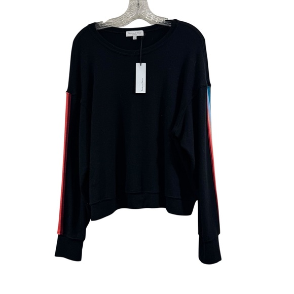 Michael Stars Black Gigi Striped Arm Sweatshirt Size Large NEW - Picture 2 of 11
